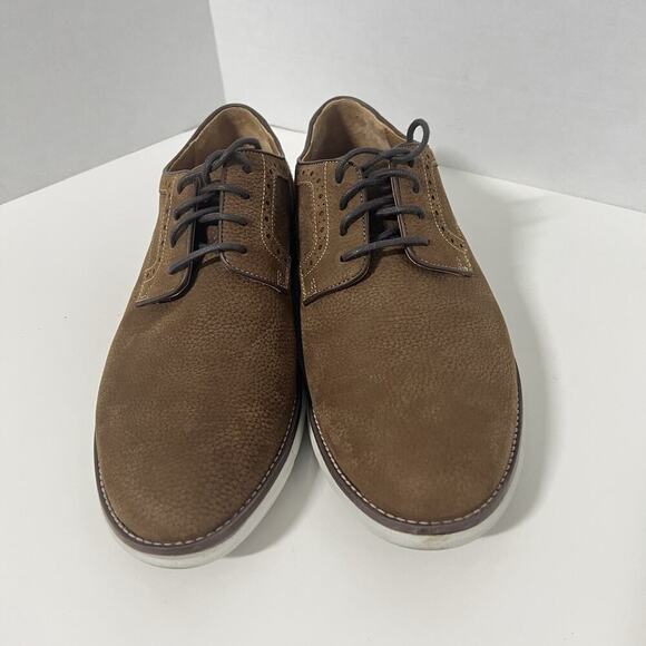 Johnston Murphy Men 10M Holden Plain Toe Brown Tumbled Nubuck Oxfords Sheepskin - Picture 2 of 10